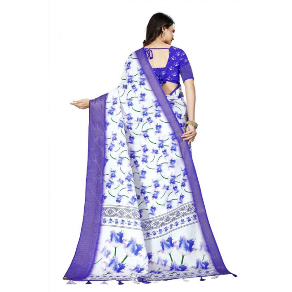 Women'S Cotton Silk Floral Printed Saree With Unstitched Blous