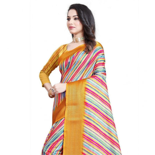 Women'S Cotton Silk Striped Saree With Unstitched Blouse 5.5Mt