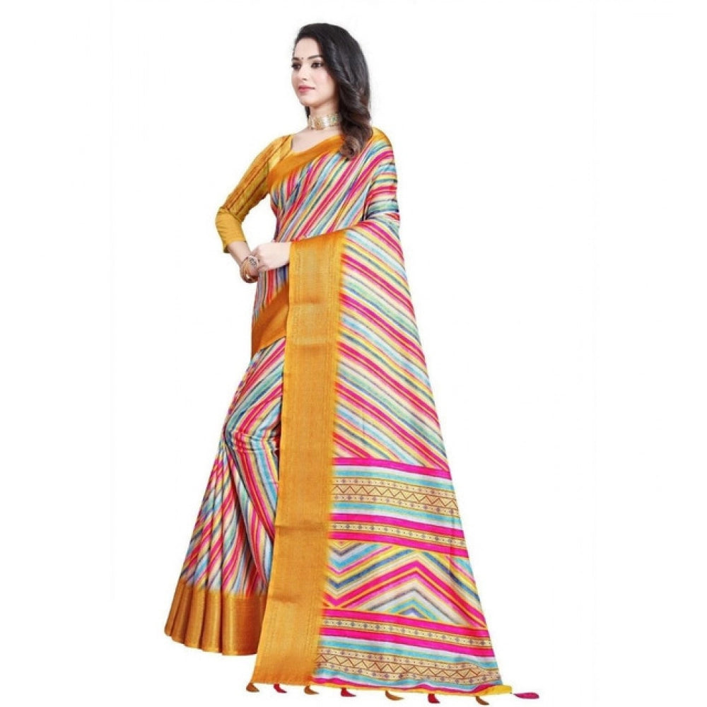 Women'S Cotton Silk Striped Saree With Unstitched Blouse 5.5Mt