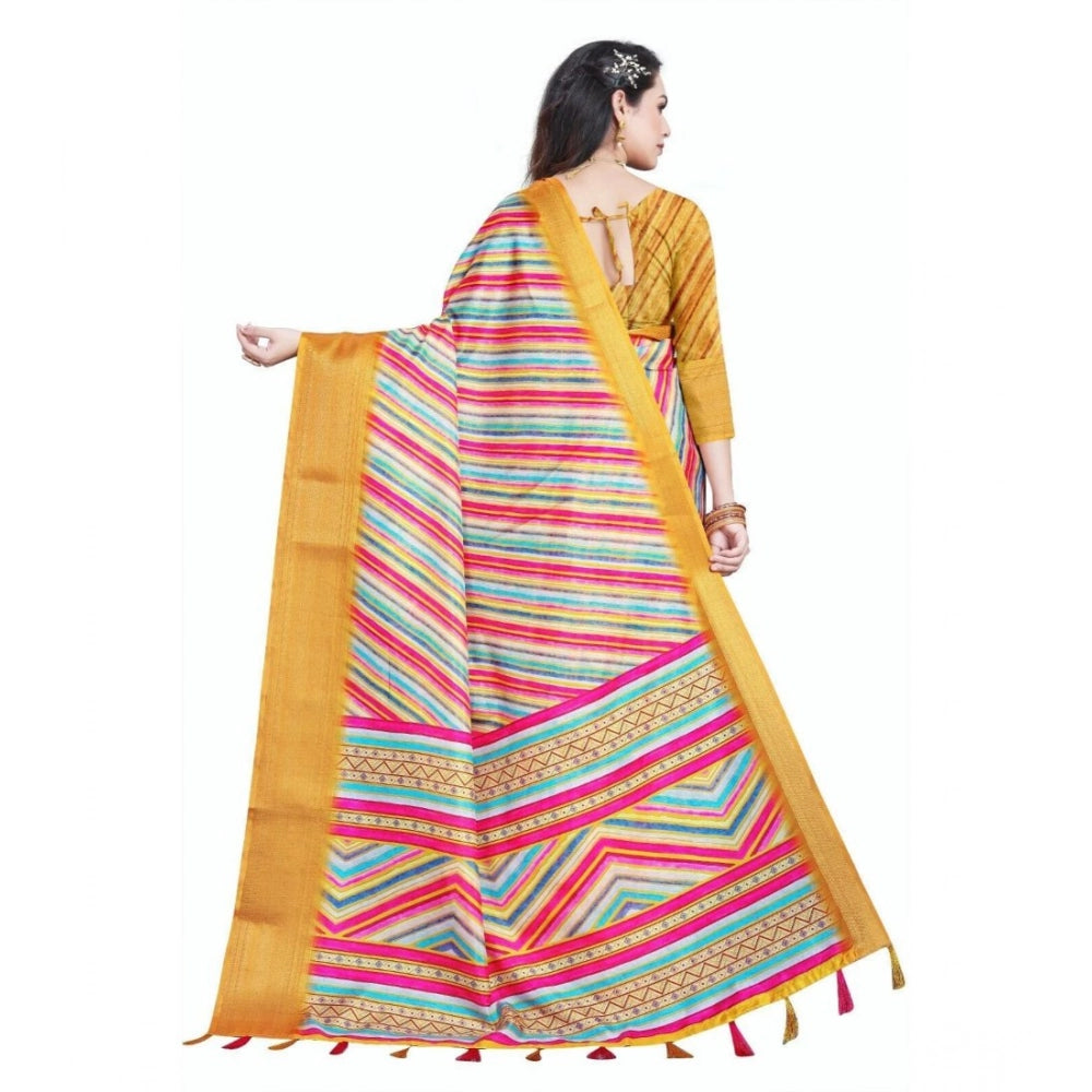Women'S Cotton Silk Striped Saree With Unstitched Blouse 5.5Mt