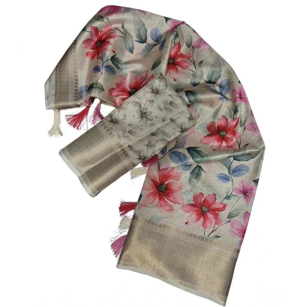 Women'S Cotton Silk Floral Printed Saree With Unstitched Blous