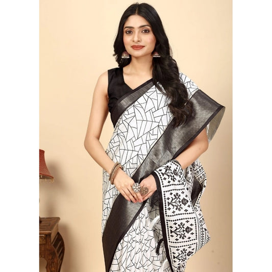 Women'S Cotton Silk Printed Saree With Unstitched Blouse 5.5Mt