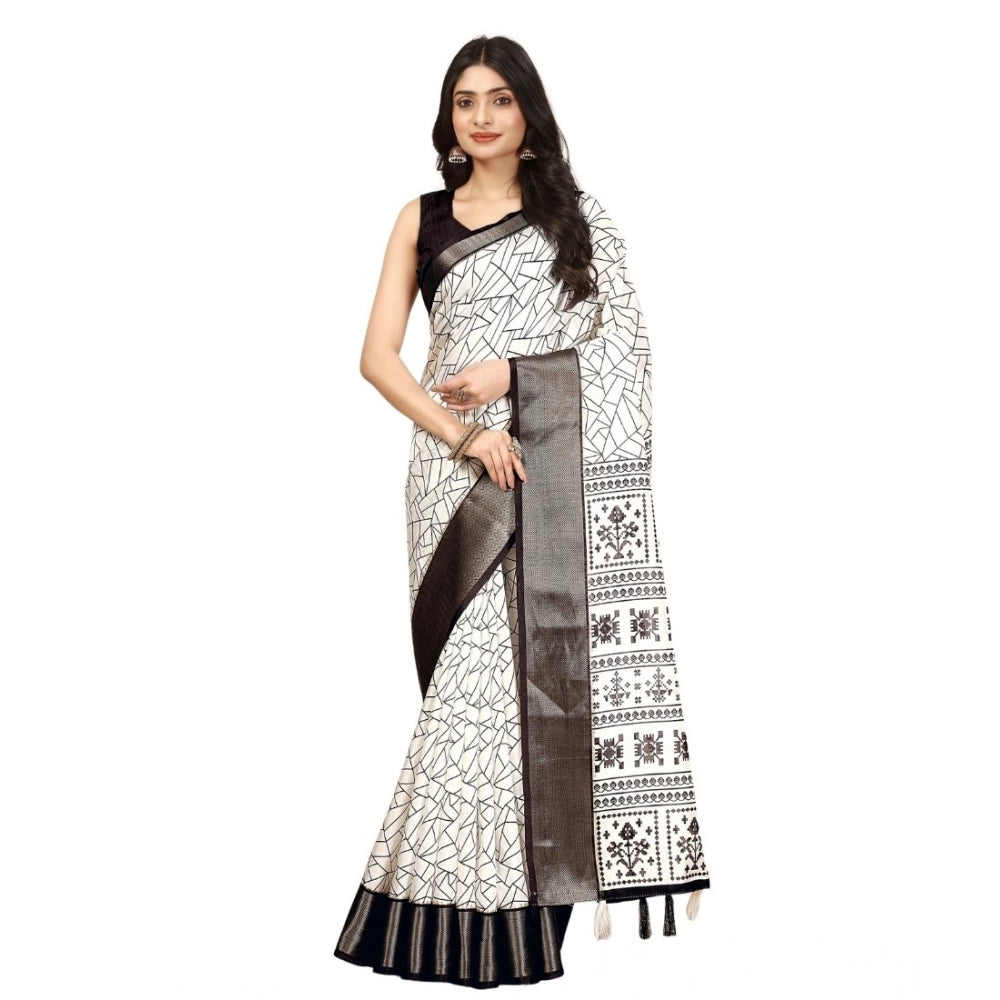 Women'S Cotton Silk Printed Saree With Unstitched Blouse 5.5Mt