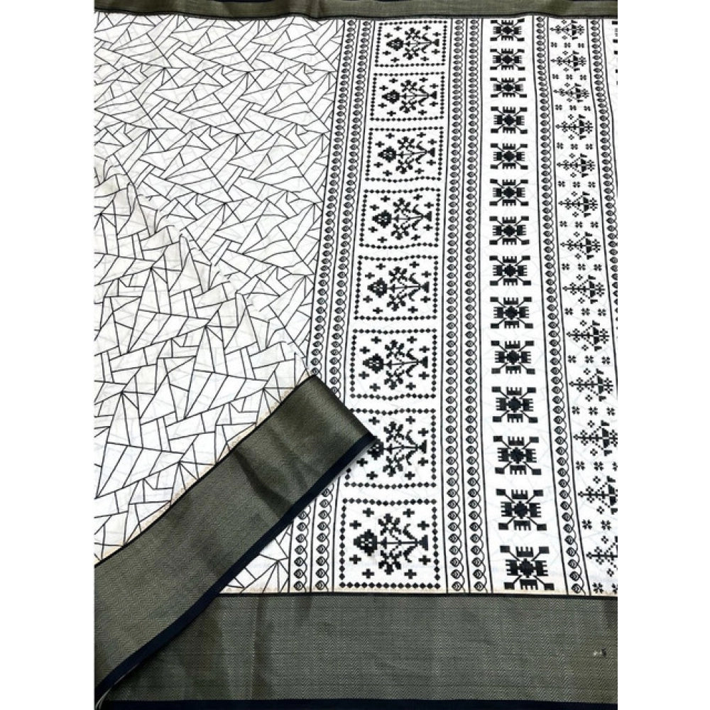 Women'S Cotton Silk Printed Saree With Unstitched Blouse 5.5Mt