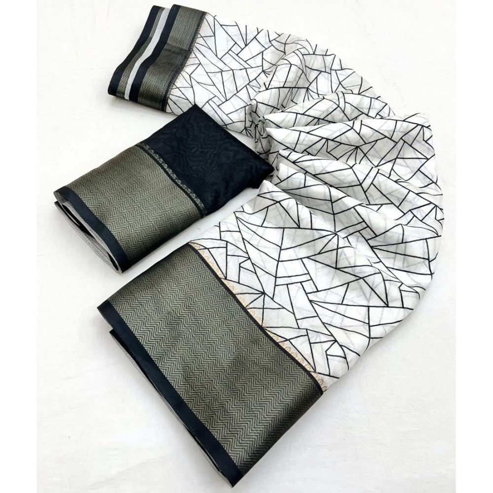 Women'S Cotton Silk Printed Saree With Unstitched Blouse 5.5Mt