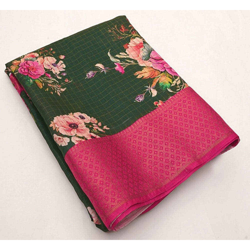 Women'S Cotton Blend Floral Printed Saree With Unstitched Blou