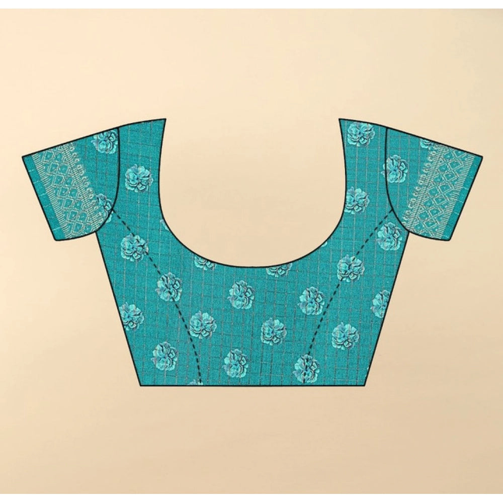 Women'S Cotton Blend Floral Printed Saree With Unstitched Blou