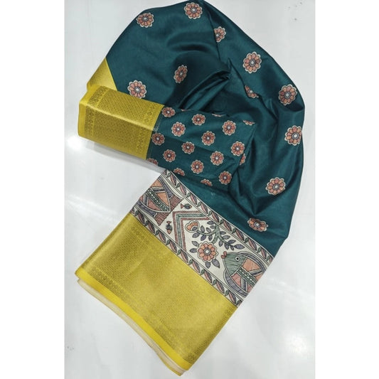 Women'S Cotton Silk Printed Saree With Unstitched Blouse 5.5Mt