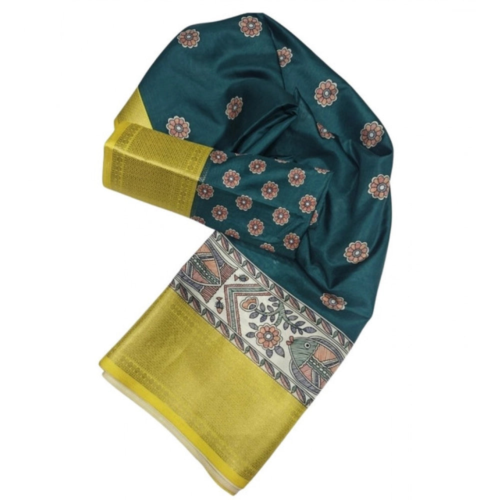 Women'S Cotton Silk Printed Saree With Unstitched Blouse 5.5Mt