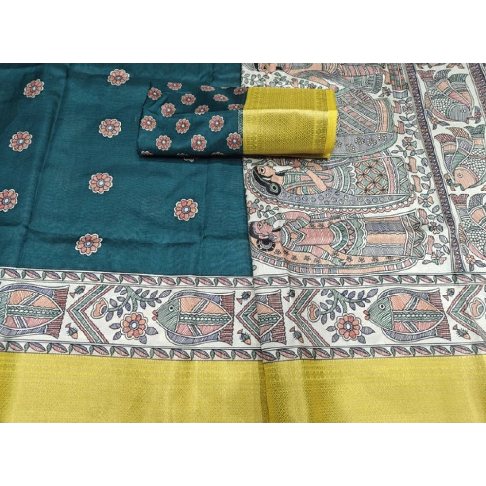 Women'S Cotton Silk Printed Saree With Unstitched Blouse 5.5Mt