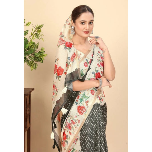 Women'S Chanderi Floral Printed Saree With Unstitched Blouse 5