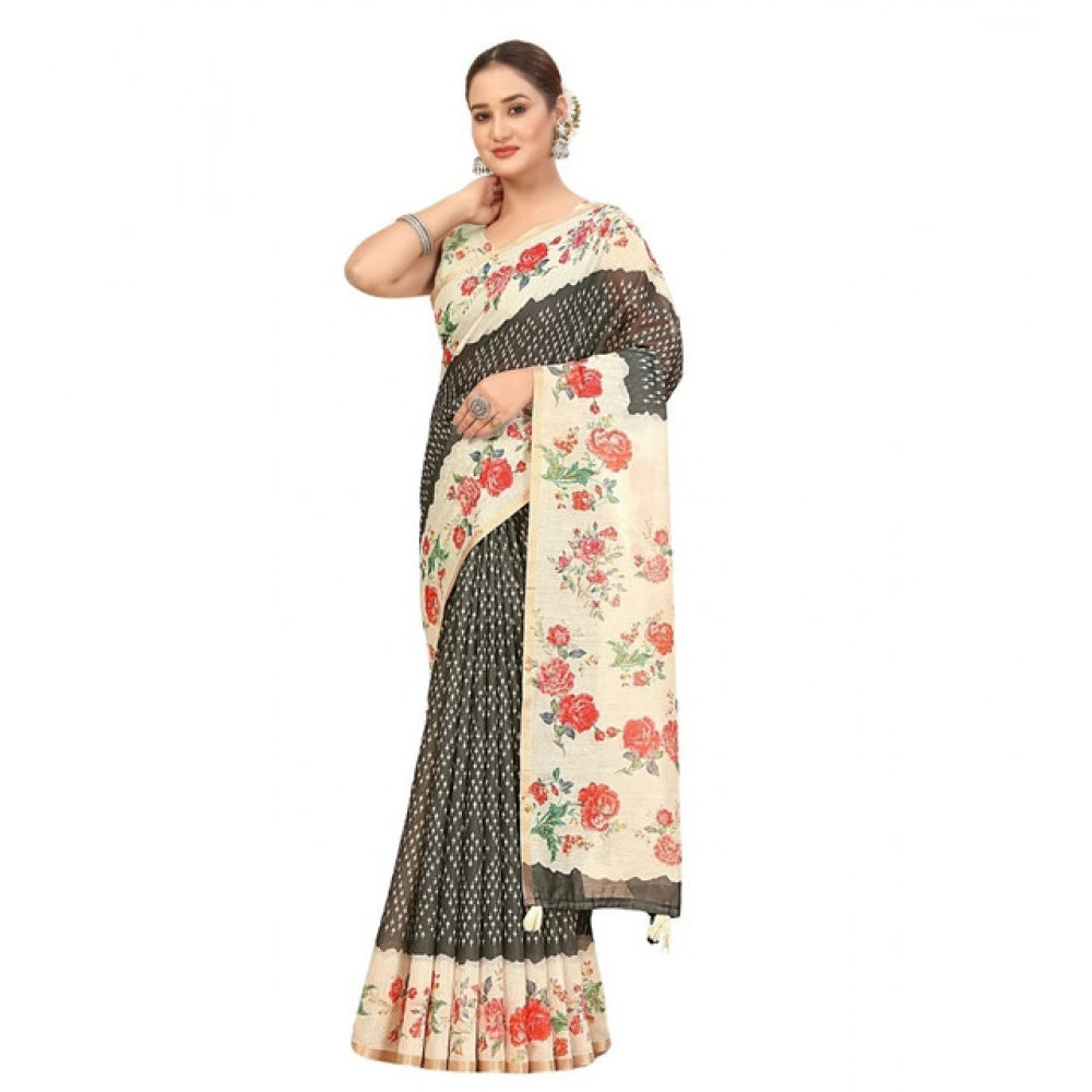 Women'S Chanderi Floral Printed Saree With Unstitched Blouse 5