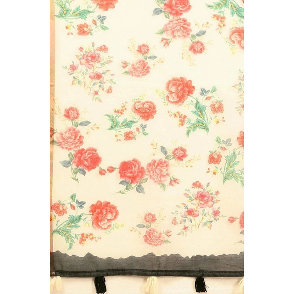 Women'S Chanderi Floral Printed Saree With Unstitched Blouse 5