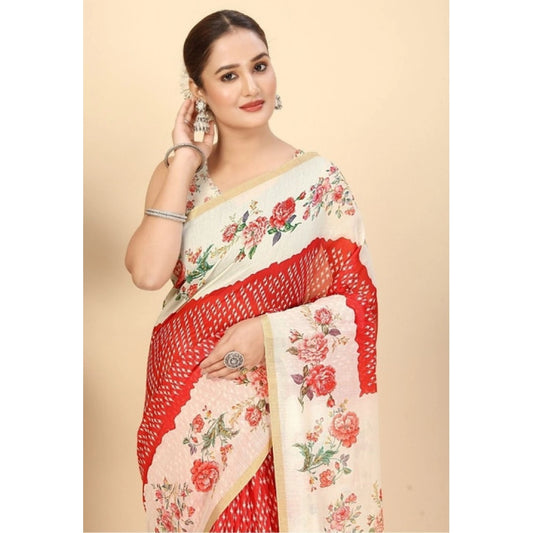 Women'S Chanderi Floral Printed Saree With Unstitched Blouse 5