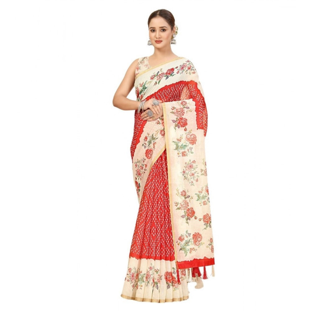 Women'S Chanderi Floral Printed Saree With Unstitched Blouse 5