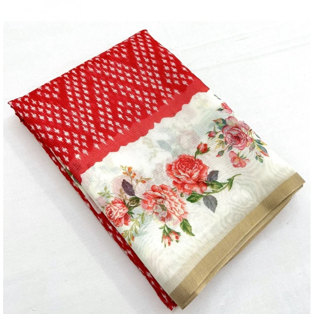 Women'S Chanderi Floral Printed Saree With Unstitched Blouse 5