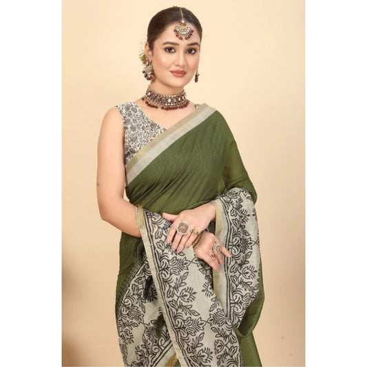 Women'S Chanderi Printed Saree With Unstitched Blouse 5.5Mtr (