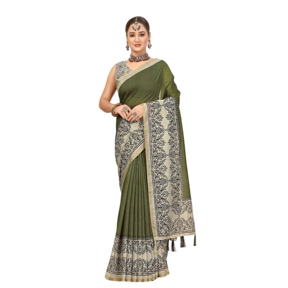 Women'S Chanderi Printed Saree With Unstitched Blouse 5.5Mtr (