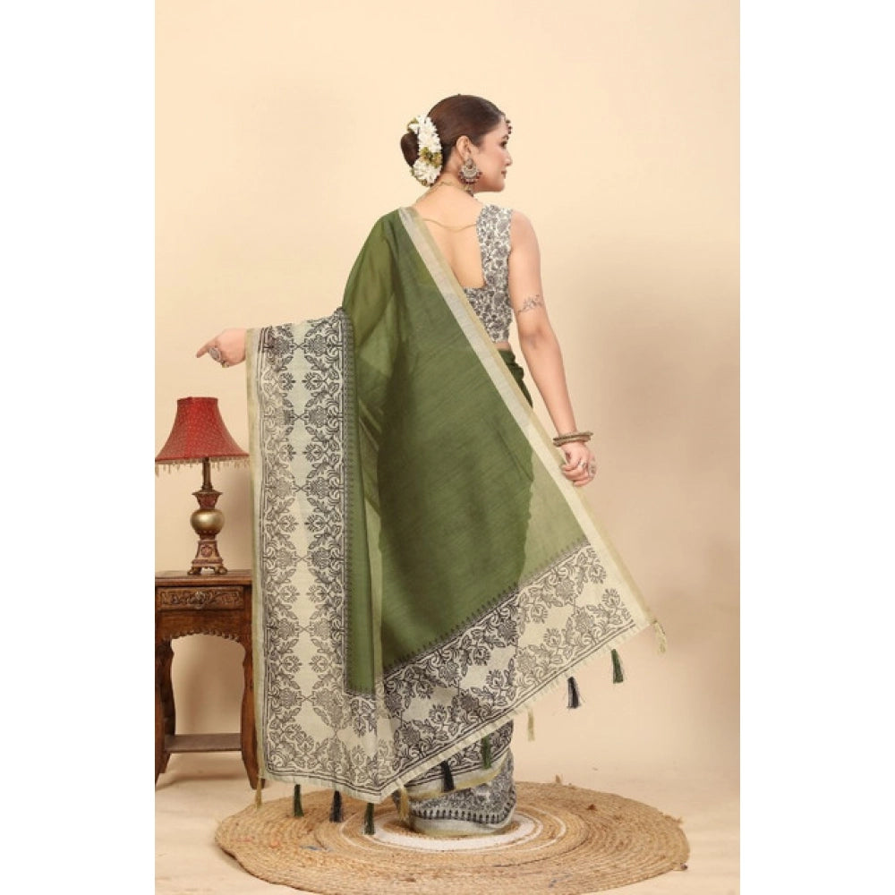 Women'S Chanderi Printed Saree With Unstitched Blouse 5.5Mtr (