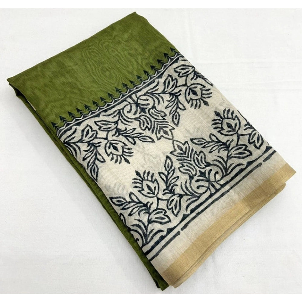 Women'S Chanderi Printed Saree With Unstitched Blouse 5.5Mtr (