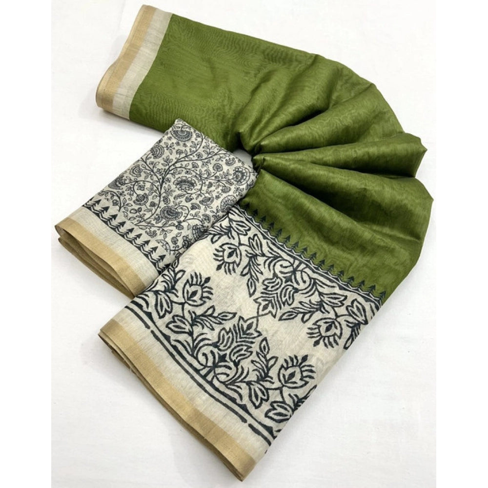 Women'S Chanderi Printed Saree With Unstitched Blouse 5.5Mtr (