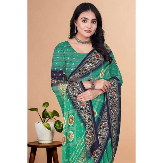 Women'S Art Silk Printed Saree With Unstitched Blouse 5.5Mtr (