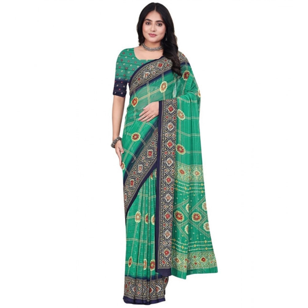 Women'S Art Silk Printed Saree With Unstitched Blouse 5.5Mtr (