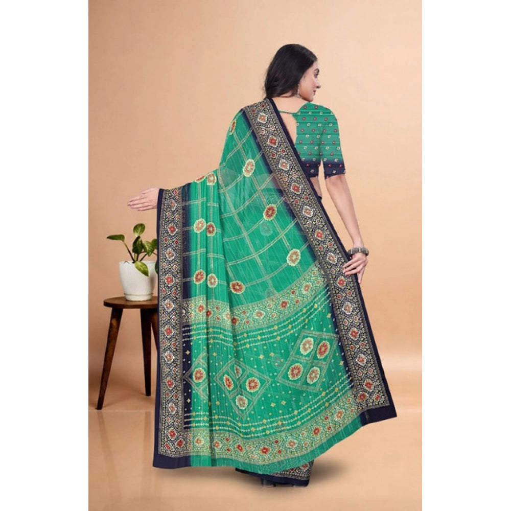 Women'S Art Silk Printed Saree With Unstitched Blouse 5.5Mtr (