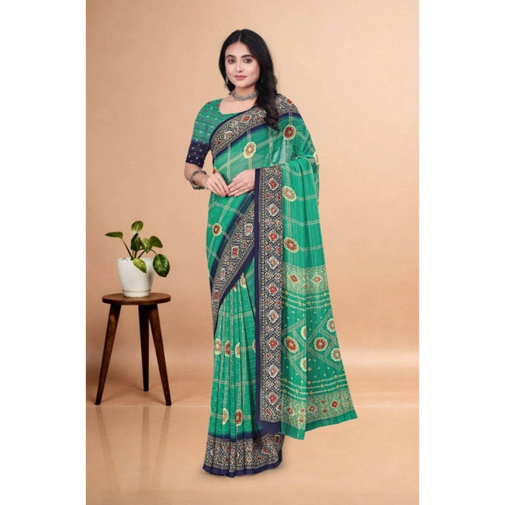 Women'S Art Silk Printed Saree With Unstitched Blouse 5.5Mtr (