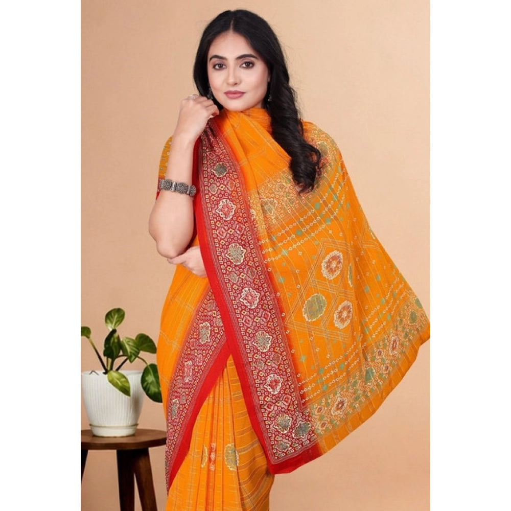 Women'S Art Silk Printed Saree With Unstitched Blouse 5.5Mtr (