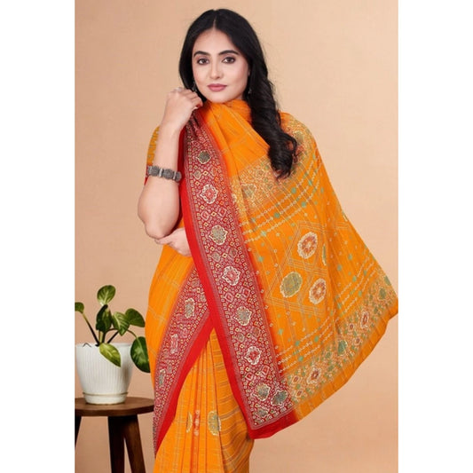 Women'S Art Silk Printed Saree With Unstitched Blouse 5.5Mtr (