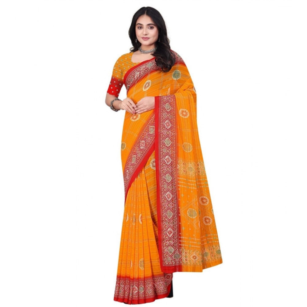 Women'S Art Silk Printed Saree With Unstitched Blouse 5.5Mtr (