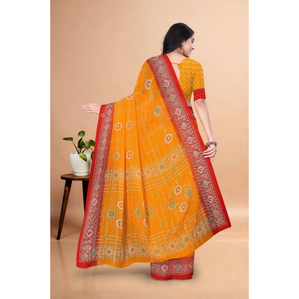 Women'S Art Silk Printed Saree With Unstitched Blouse 5.5Mtr (