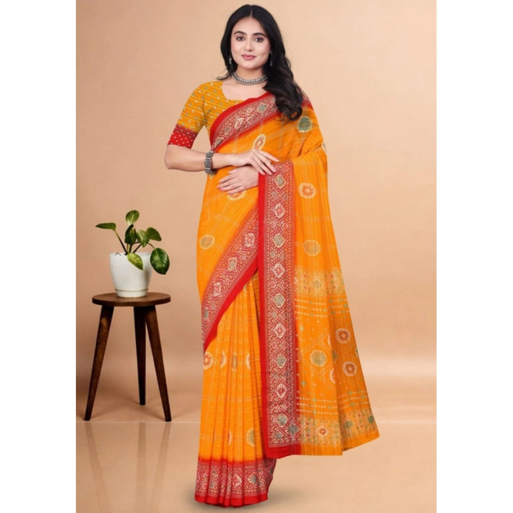 Women'S Art Silk Printed Saree With Unstitched Blouse 5.5Mtr (