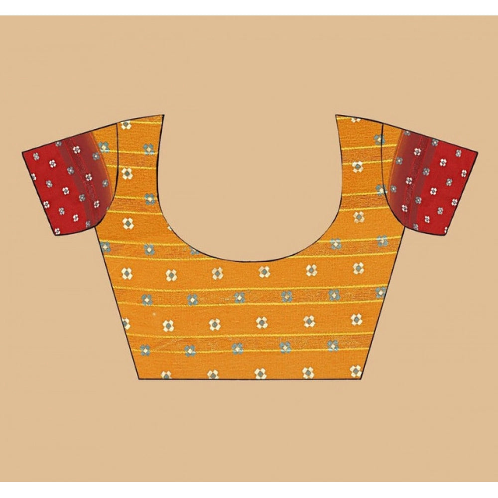 Women'S Art Silk Printed Saree With Unstitched Blouse 5.5Mtr (