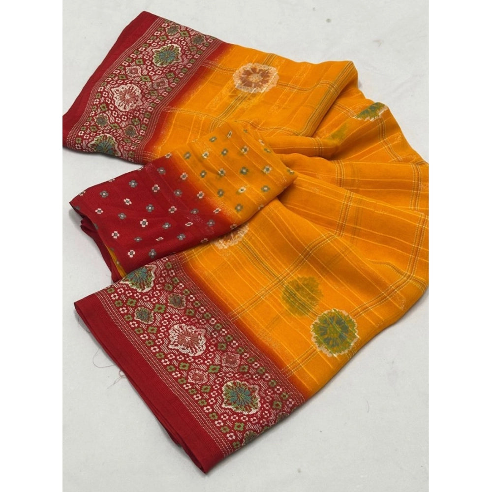 Women'S Art Silk Printed Saree With Unstitched Blouse 5.5Mtr (