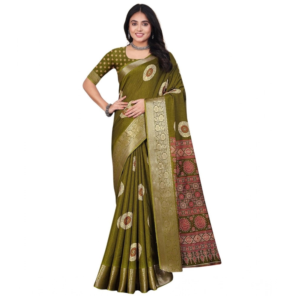 Women'S Art Silk Printed Saree With Unstitched Blouse 5.5Mtr (