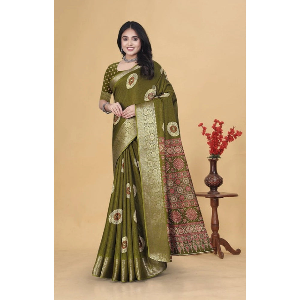 Women'S Art Silk Printed Saree With Unstitched Blouse 5.5Mtr (