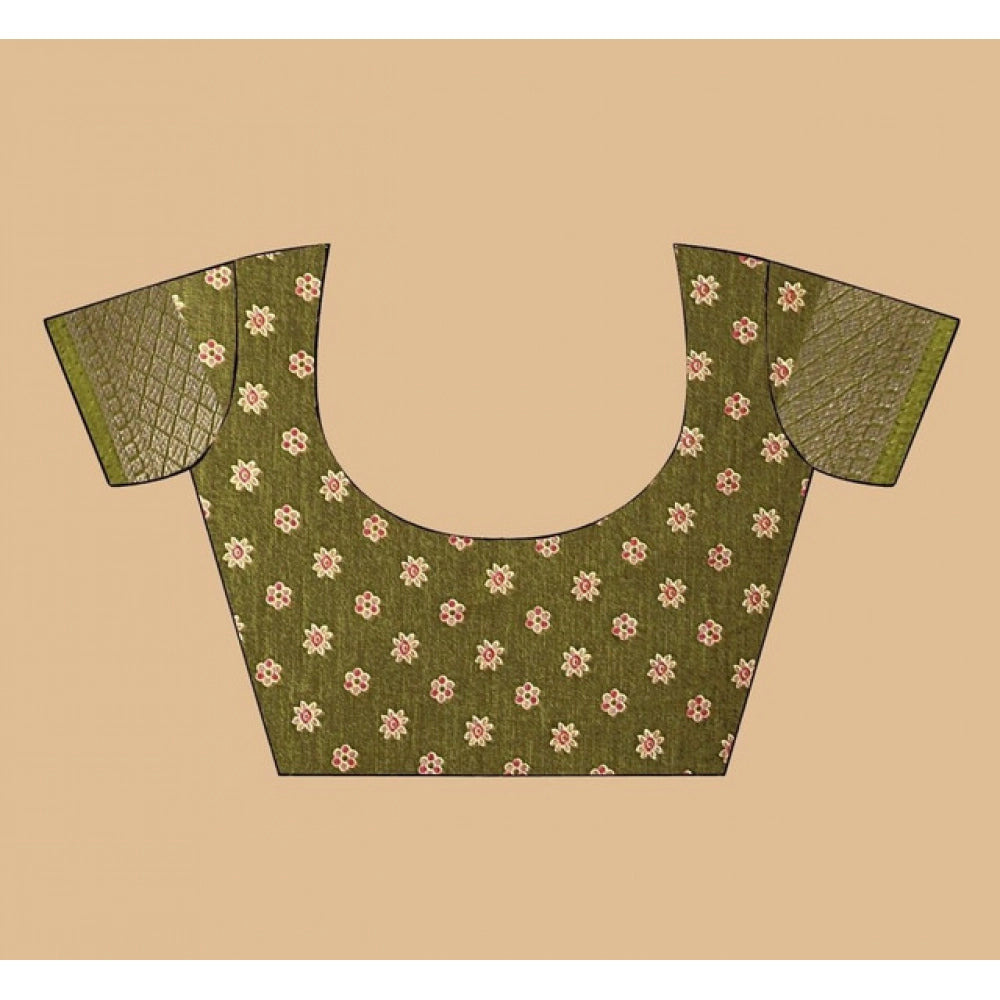 Women'S Art Silk Printed Saree With Unstitched Blouse 5.5Mtr (