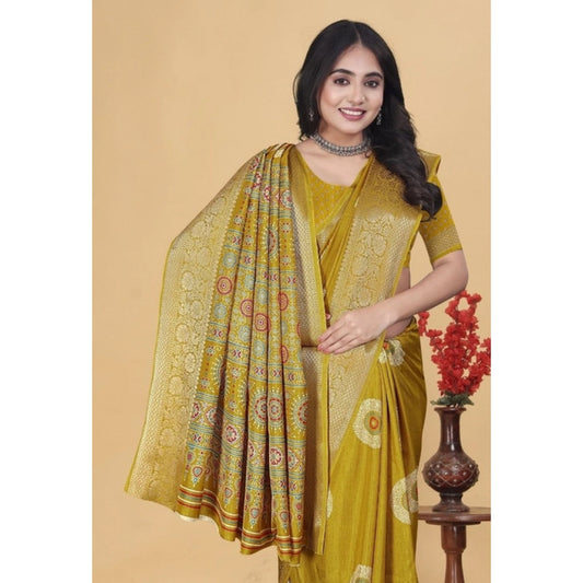 Women'S Art Silk Printed Saree With Unstitched Blouse 5.5Mtr (