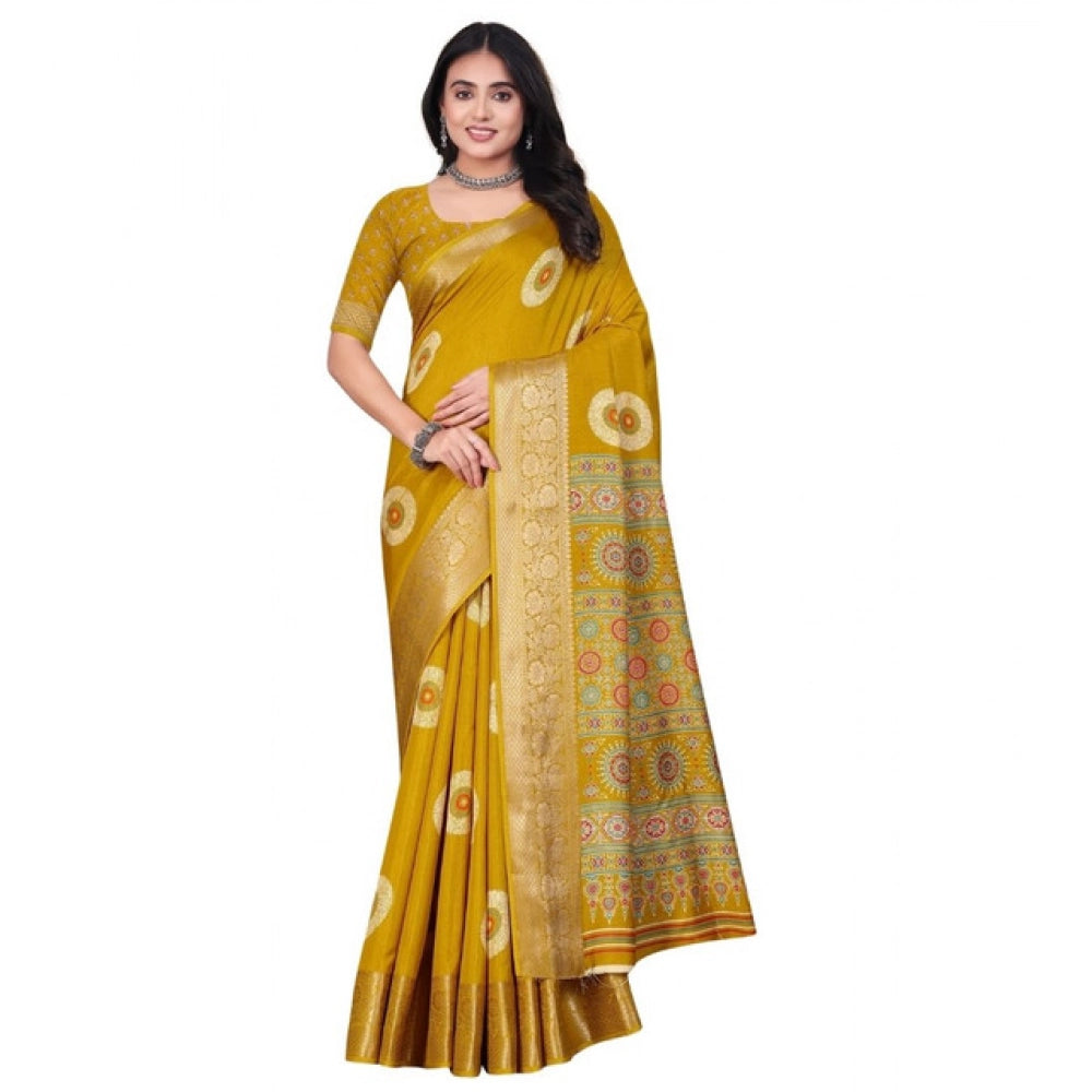 Women'S Art Silk Printed Saree With Unstitched Blouse 5.5Mtr (