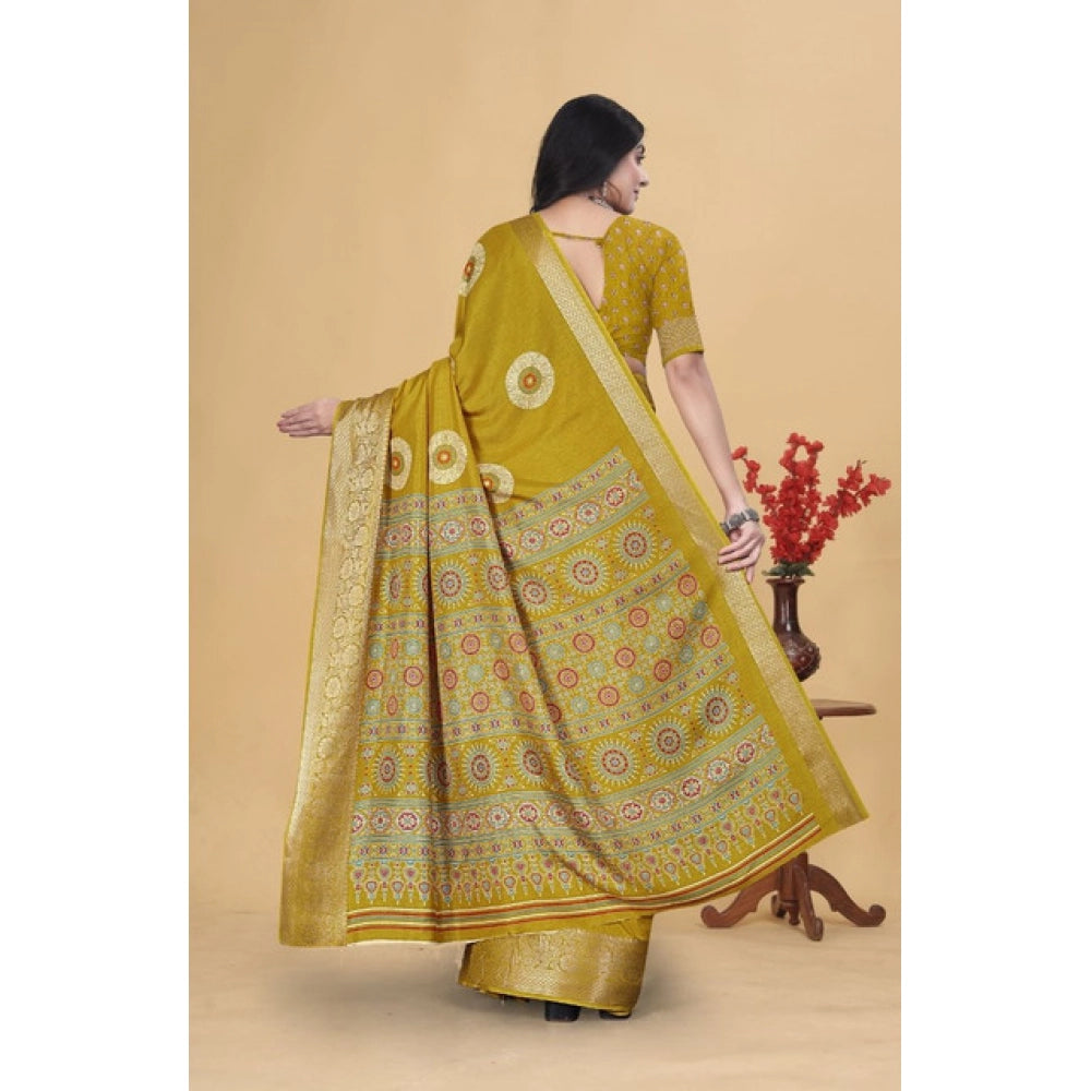 Women'S Art Silk Printed Saree With Unstitched Blouse 5.5Mtr (