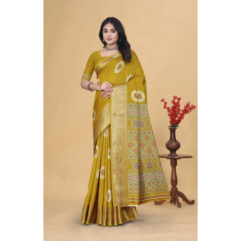 Women'S Art Silk Printed Saree With Unstitched Blouse 5.5Mtr (