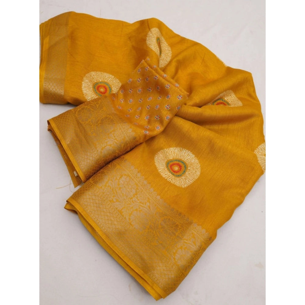 Women'S Art Silk Printed Saree With Unstitched Blouse 5.5Mtr (