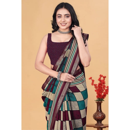 Women'S Dupion Silk Block Printed Saree With Unstitched Blouse