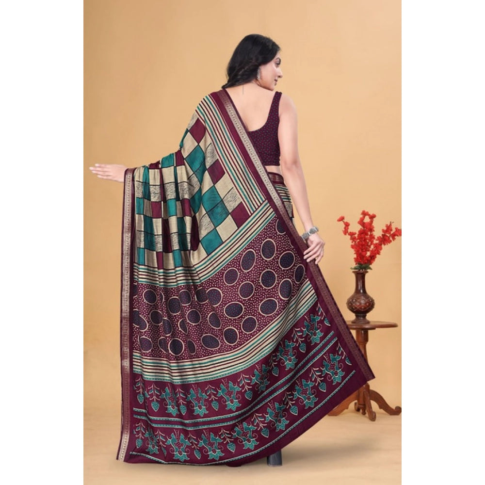 Women'S Dupion Silk Block Printed Saree With Unstitched Blouse