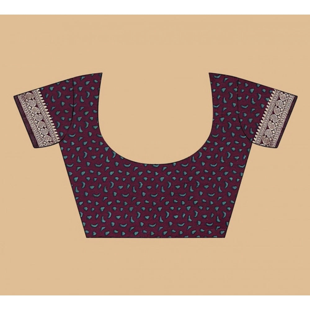 Women'S Dupion Silk Block Printed Saree With Unstitched Blouse