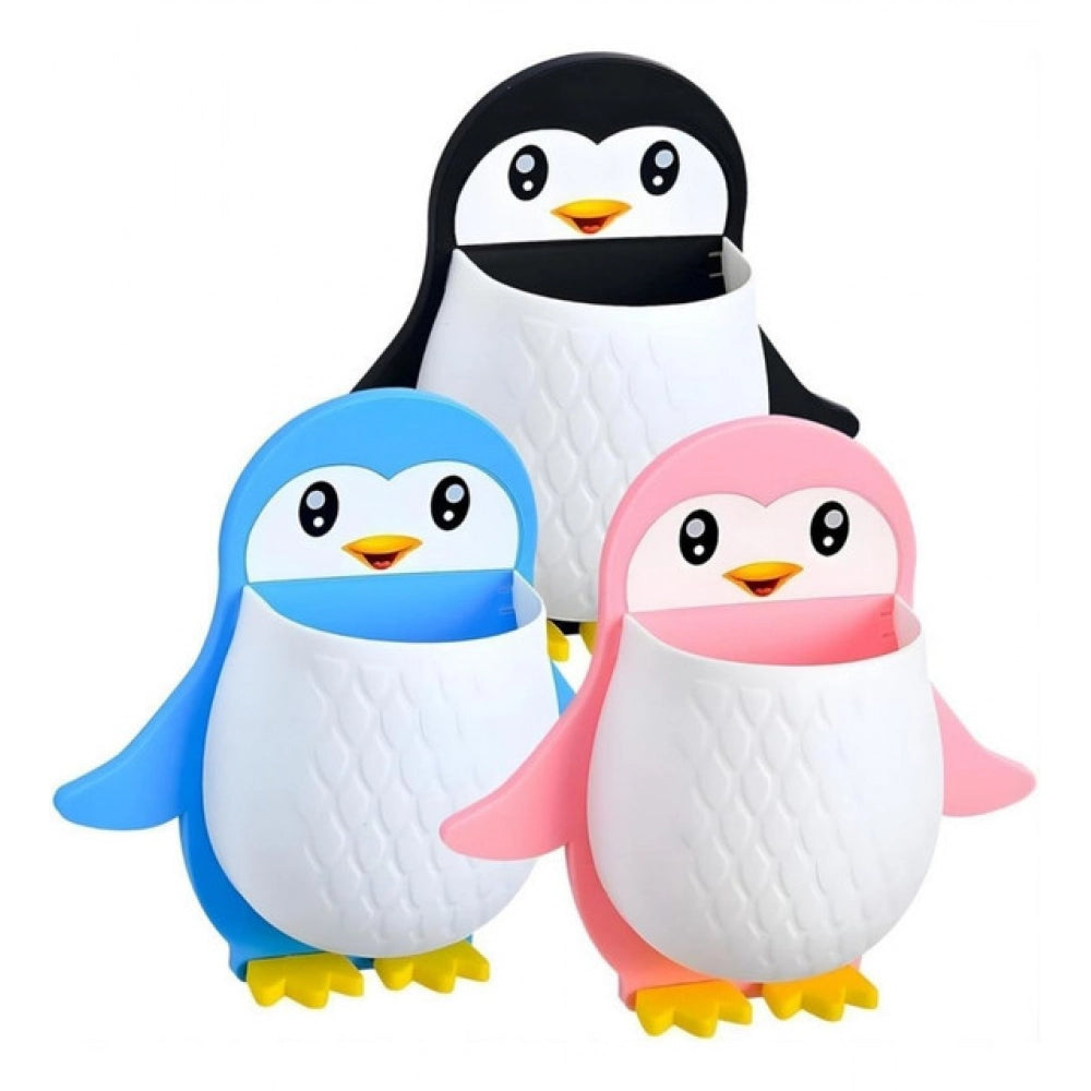 Wall Mounted Penguin Design Toothpaste Holder - Pack of 3, Multicolor