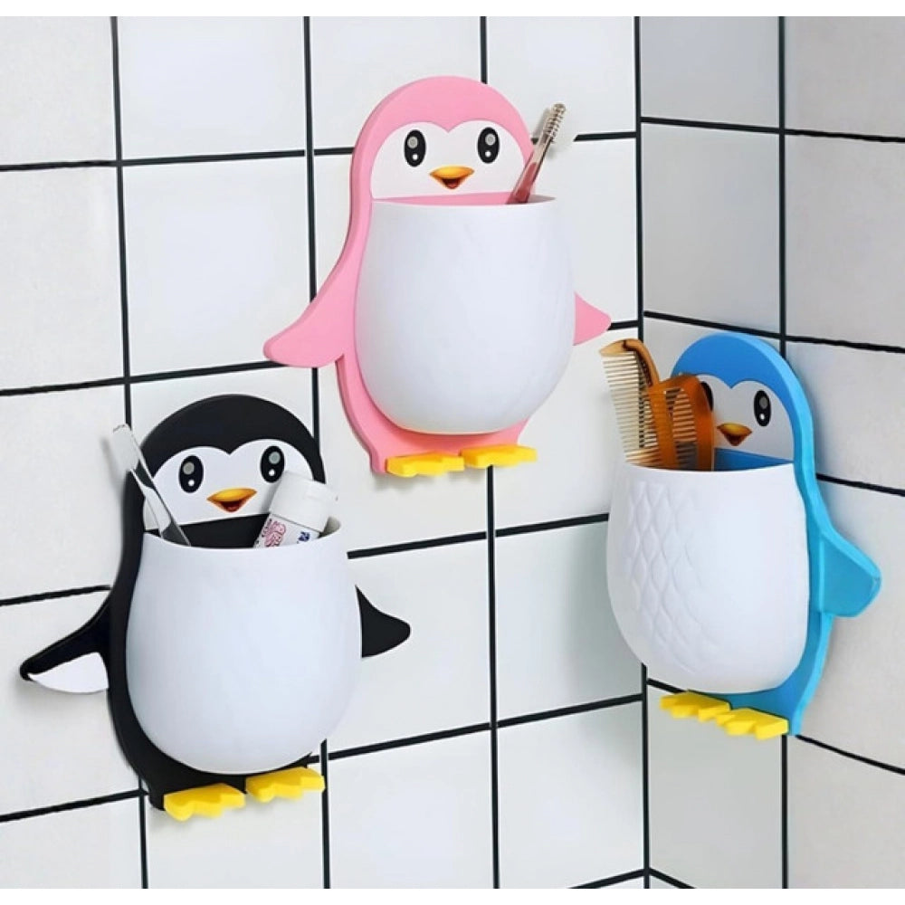 Wall Mounted Penguin Design Toothpaste Holder - Pack of 3, Multicolor