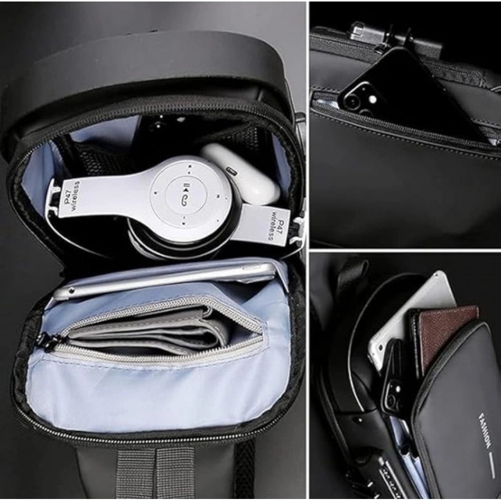 Waterproof Sling Cross Backpack Bag - Black